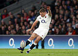 Owen Farrell kicks a penalty for England against South Africa