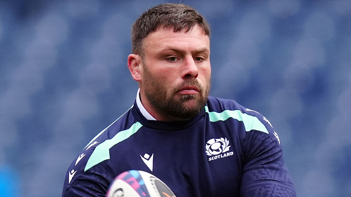 Rory Sutherland at training session before Scotland v Wales match during 2025 Six Nations