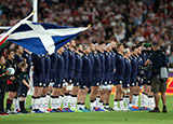 Scotland players line up against Japan at Rugby World Cup