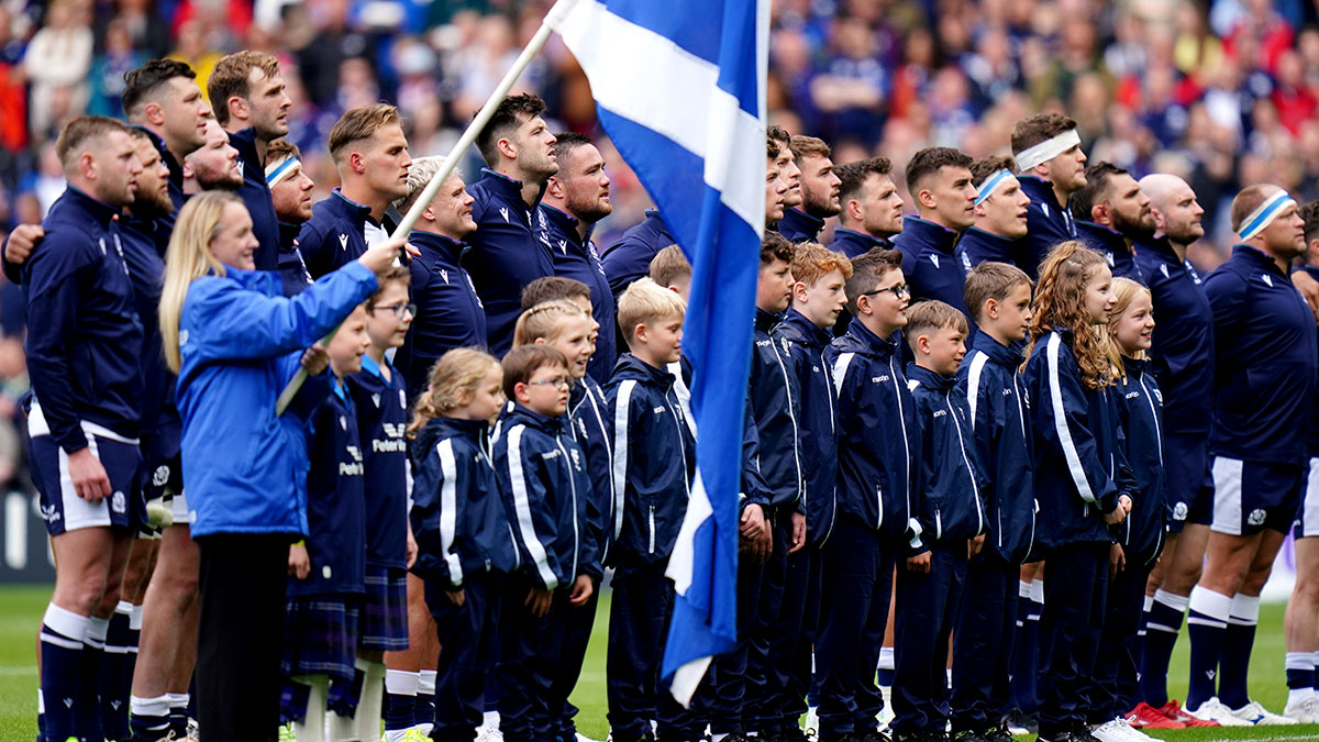 Scotland players line up before france match in 2023 summer series