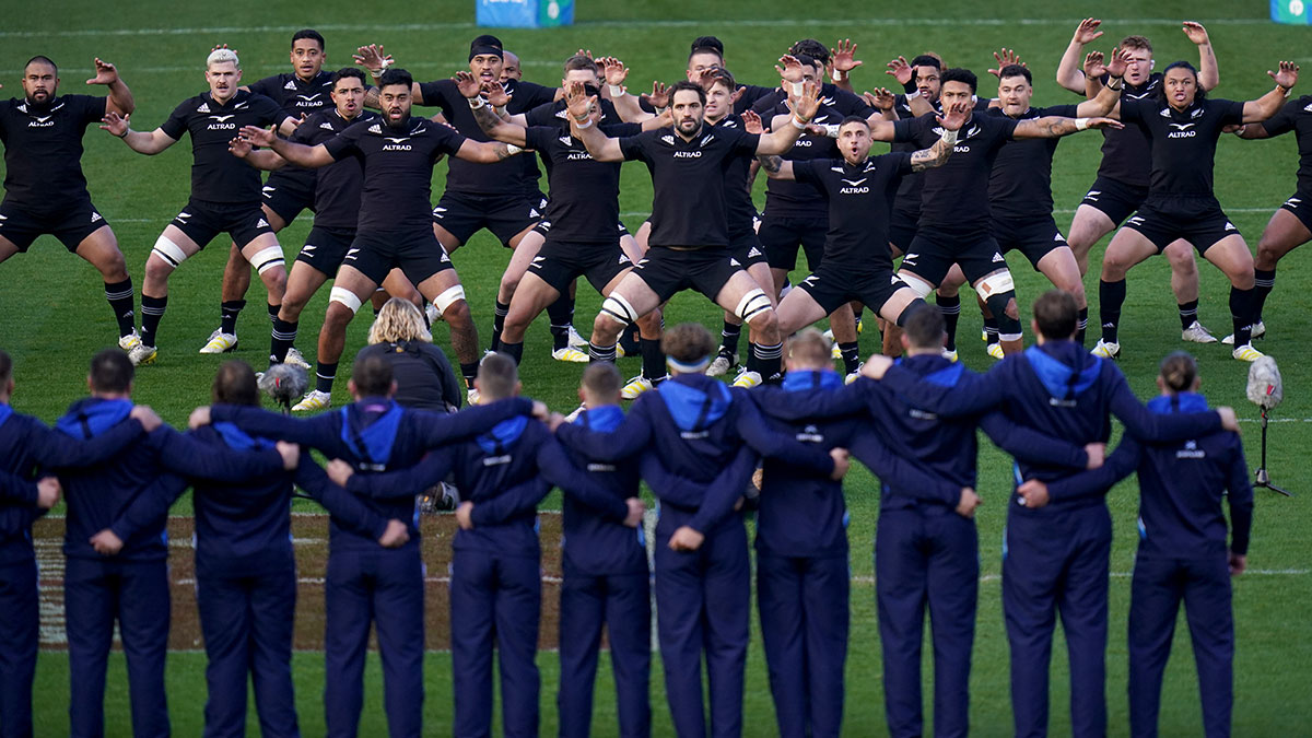 Scotland team face All Blacks Haka during 2022 Autumn Internationals