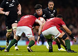 Scott Barrett is tackled during Wales v New Zealand match in 2022 Autumn Internationals