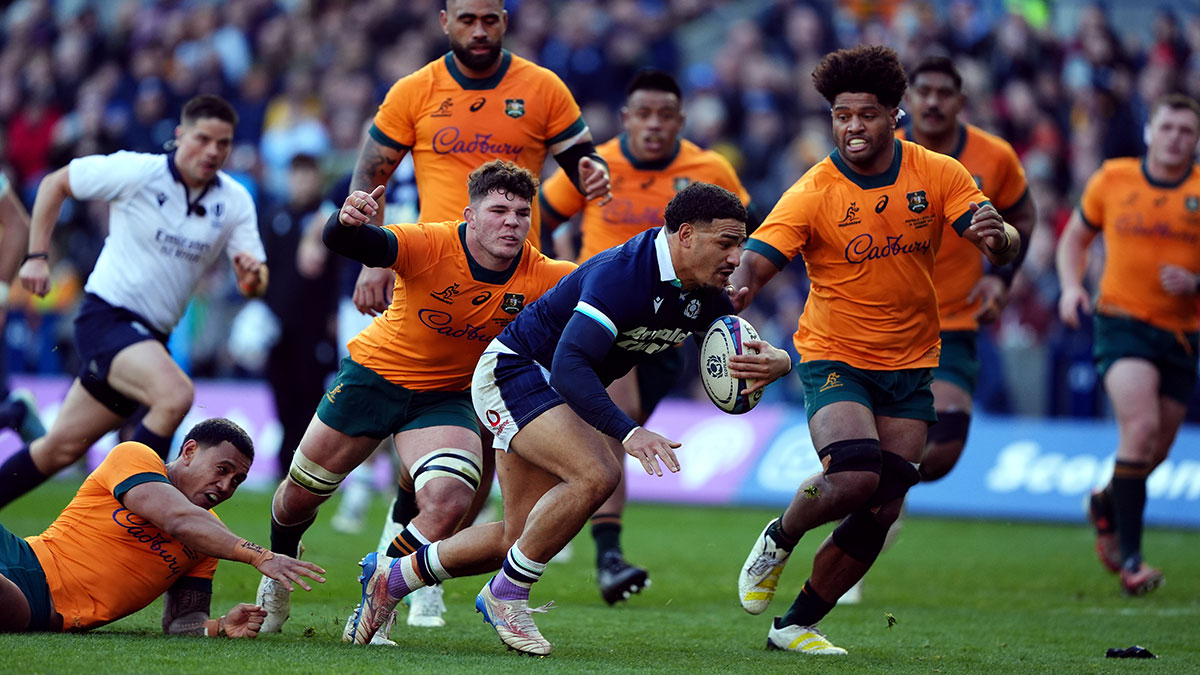 Sione Tuipulotu scores a try for Scotland v Australia during 2024 Autumn Internationals