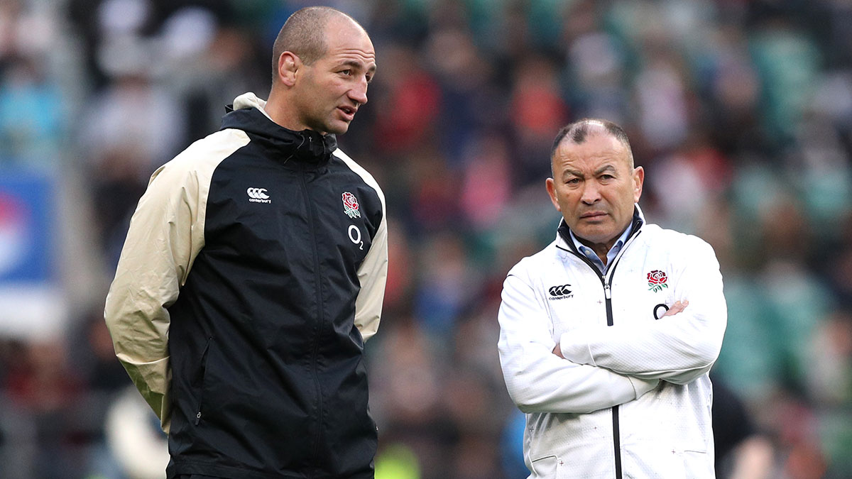 Steve Borthwick and Eddie Jones at England v Japan match during 2018 Autumn Internationals