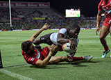 Suliasi Vunivalu in action for Fiji v Wales in Rugby League World Cup