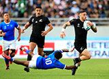 TJ Perenara breaks through to score New Zealand's eleventh try against Namibia in World Cup match