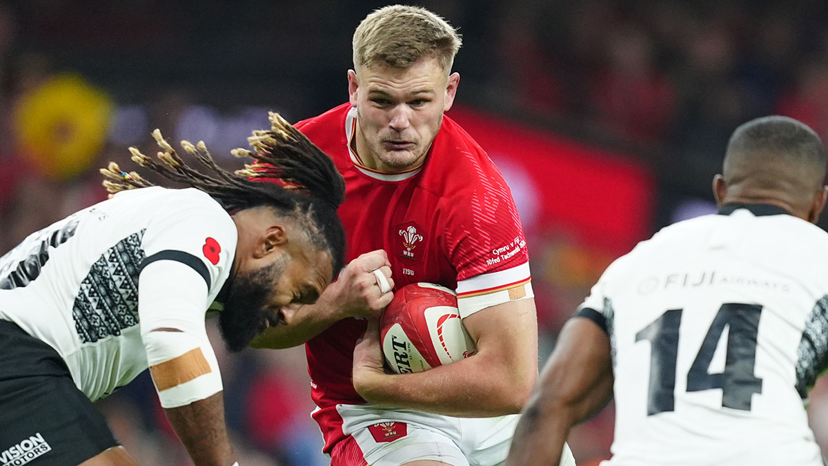 Taine Plumtree in action for Wales v Fiji during 2024 Autumn Internationals
