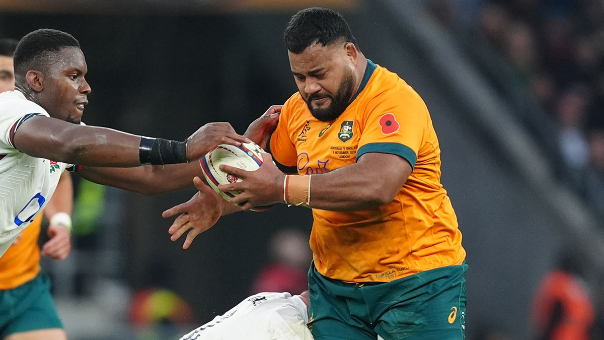 Taniela Tupou in action for Australia against England during 2024 Autumn Internationals