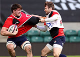 Tom Curry and Elliot Daly during an England training session