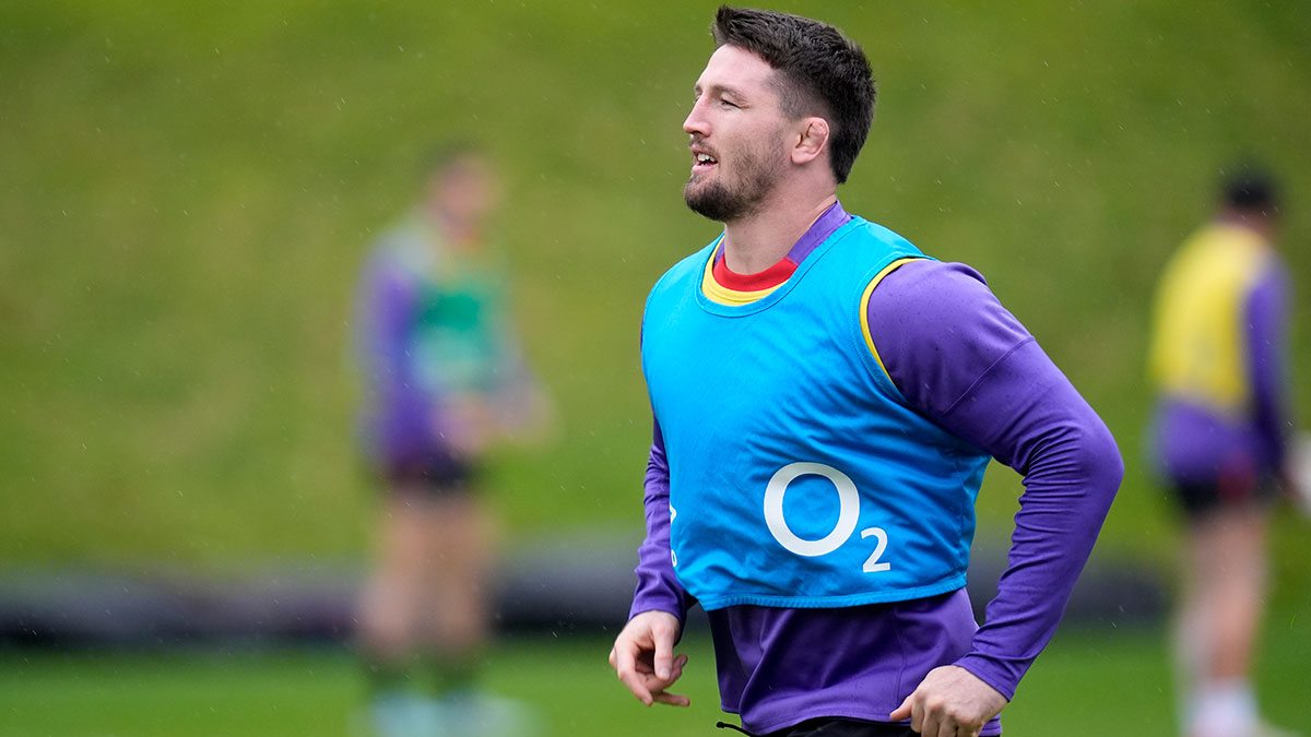 Tom Curry at England training session during 2024 autumn internationals