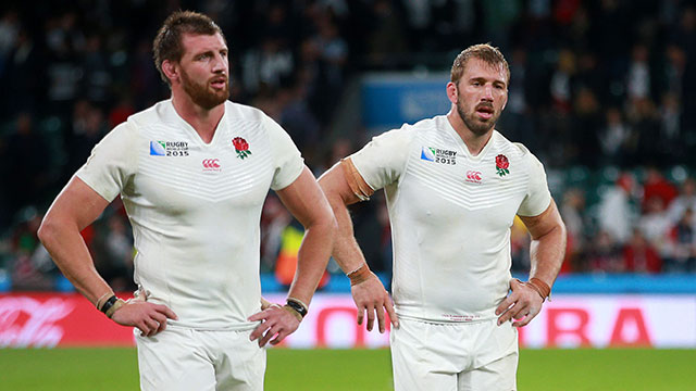 Tom Wood and Chris Robshaw after losing to Wales at 2015 World Cup