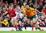 Tom Wright intercepts to score a try for Australia against Wales in 2024 autumn internationals