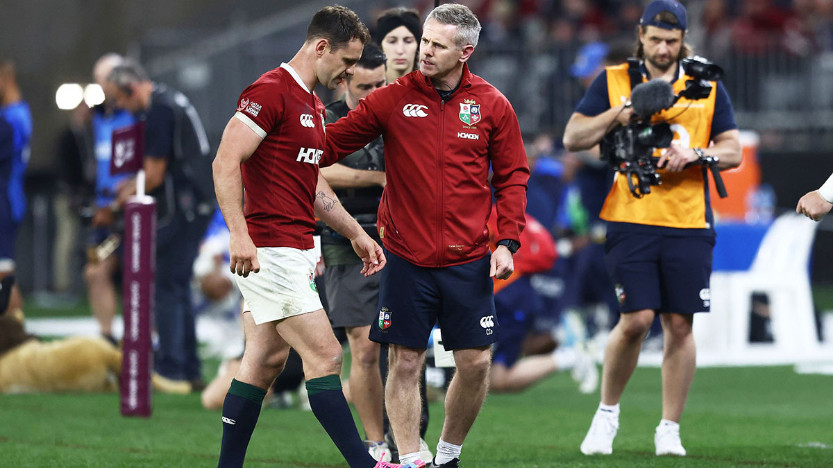Tomos Williams walks off injured for the Lions against Western Force during 2025 tour