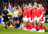 Wales and Australia players line up before match in 2023 Rugby World Cup