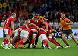 Wales players in maul with Australia players at 2023 Rugby World Cup